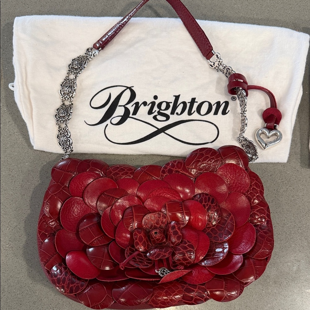 Brighton Red Textured Floral Shoulder Bag